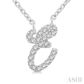 1/20 ctw Initial 'E' Round cut Diamond Pendant With Chain in 14K White Gold